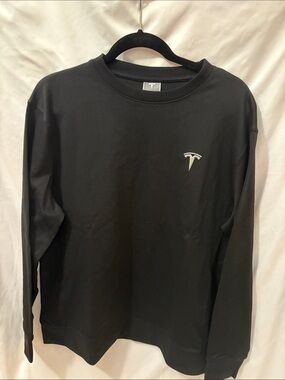 Tesla Black Long-Sleeve Crewneck with Contrast Logo